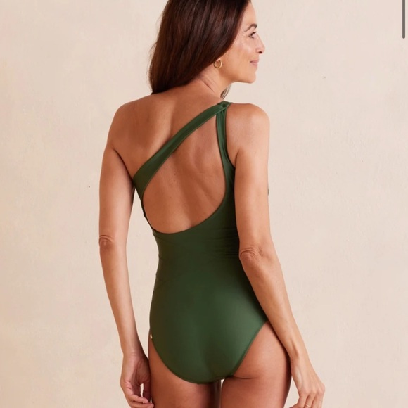 SUMMERSALT Dark Olive Green The Sidestroke One Piece Swimsuit Size 16 Beach - Picture 2 of 9